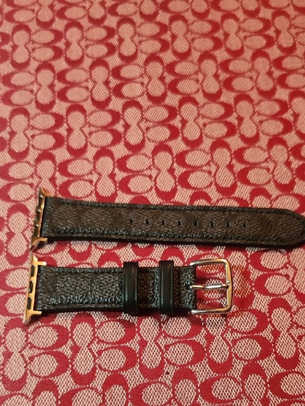 Coach Black Pebbled Leather Apple Watch Strap with Silver Hardware - Picture 7 of 7